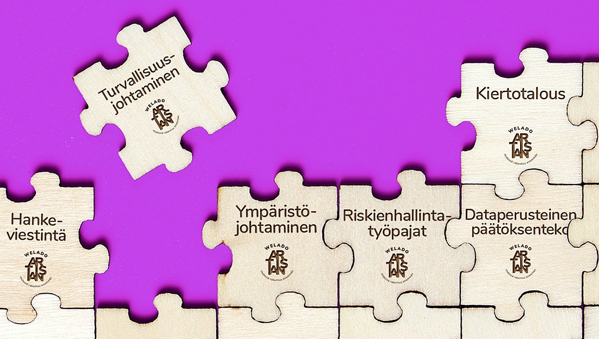 Tarjoamme rakennetun ympäistön asiantuntijaratkaisuja aina asiakkailleme räätälöityinä kokonaisuuksina.
Palapeli kuvaa, kuinka ratkaisu muodostuu asiakkaan tarvitsemista palveluista joustavasti.