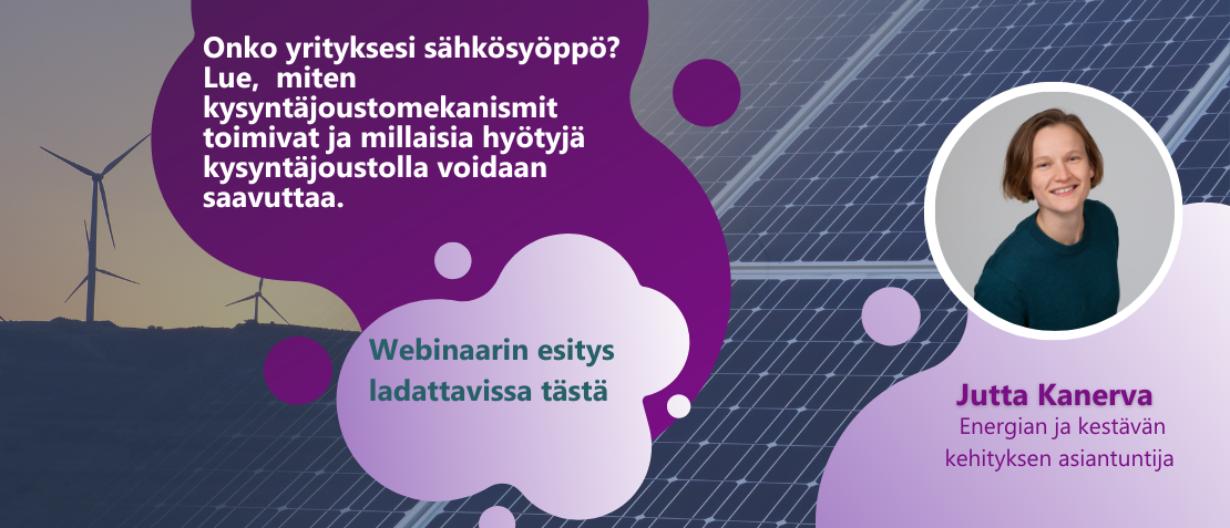 Kuvituskuva kysyntäjouston webinaarin jälkeen. Jutta Kanerva kuvassa.